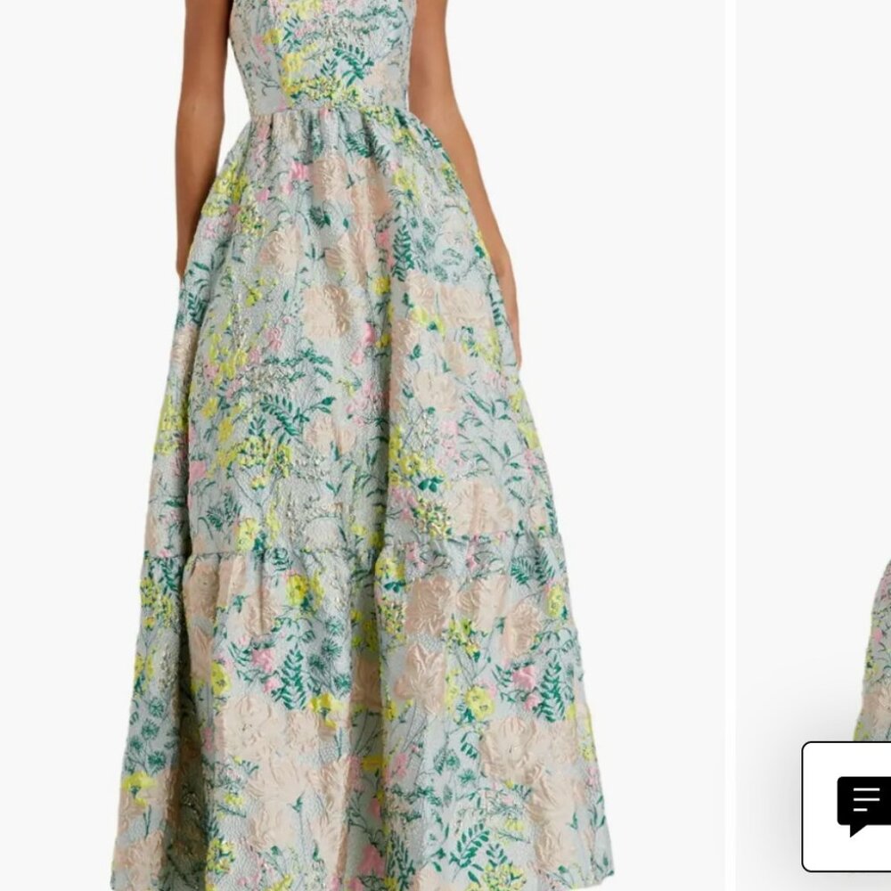 Mac Duggal Floral Brocade Strapless Aline